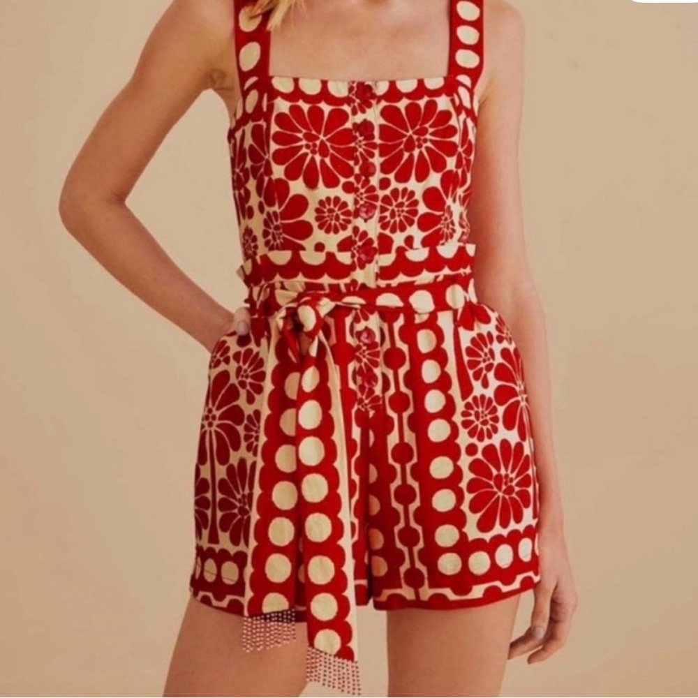 FARM Rio Red and Cream Floral Jumpsuit